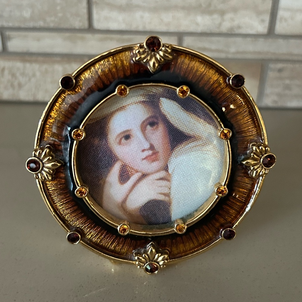 JAY STRONGWATER Rhinestone  Crystal Gold Enamel Round Picture Frame